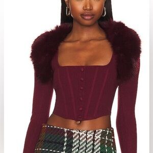 Danielle Guizio XS maroon red faux fur bolero shrug sweater top sssence
